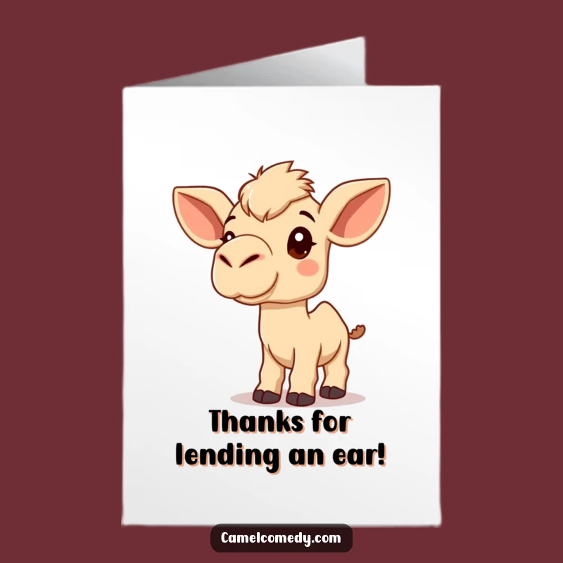 Free Printable Thank You Card: Curious Kawaii Camel Listening, Thoughtful Downloadable Gift