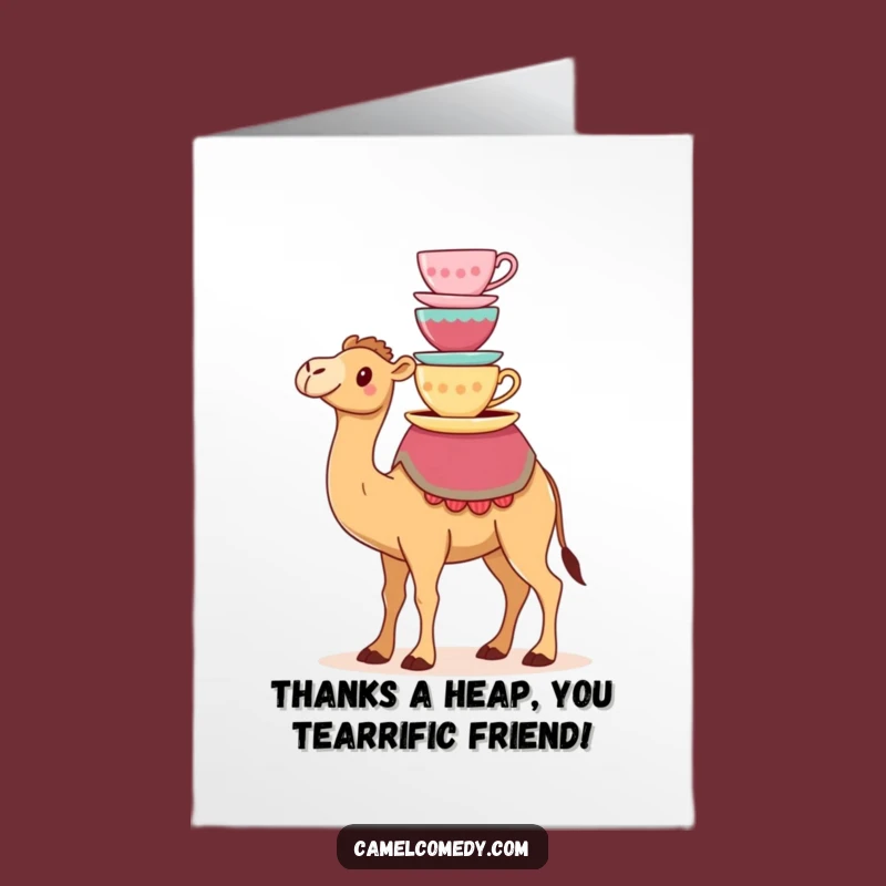 Free Printable Thank You Card: Kawaii Camel's Teacup Thanks, Funny Downloadable Gift