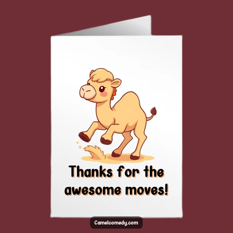 Free Printable Thank You Card: Playful Kawaii Camel Sand Kick, Fun Downloadable Gift