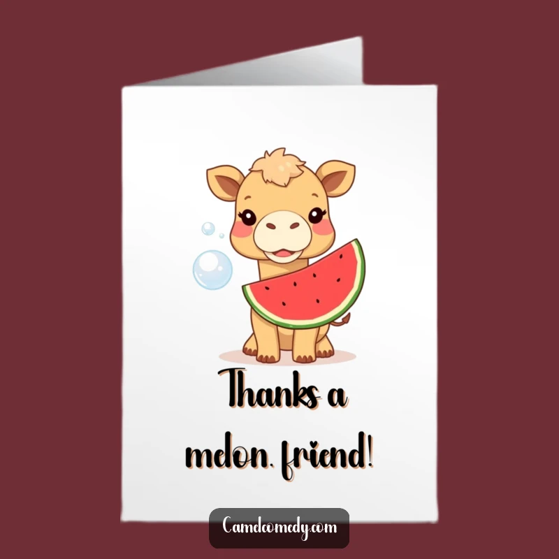 Free Printable Thank You Card: Camel Watermelon Bubble Gratitude Surprise Gift