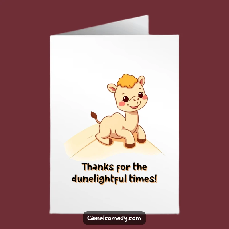 Funny Free Printable Thank You Card: Kawaii Camel Sliding Grin, Downloadable Gift of Appreciation