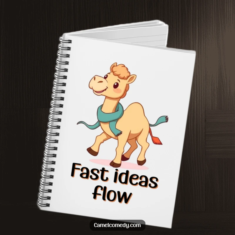Funny Galloping Camel Notebook: a smiling camel gallops with a jaunty scarf trailing, perfect for jotting down funny thoughts and plans.