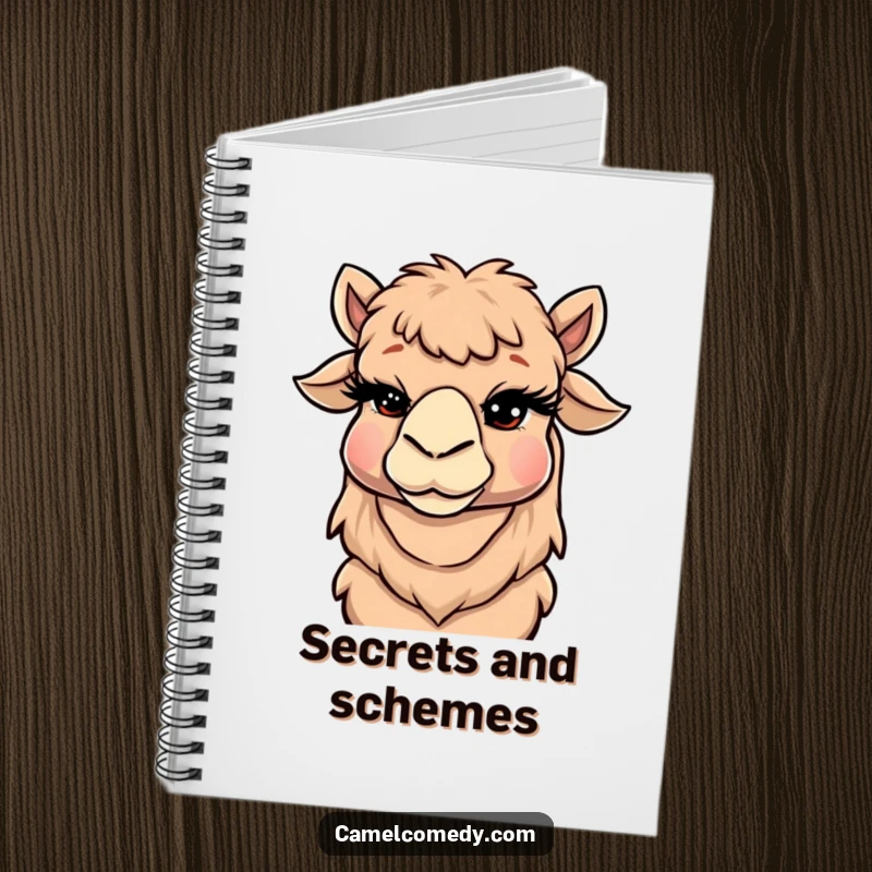 Funny Camel Notebook featuring a winking camel with large, stylish eyelashes, perfect for capturing notes with a humorous and cheeky flair.
