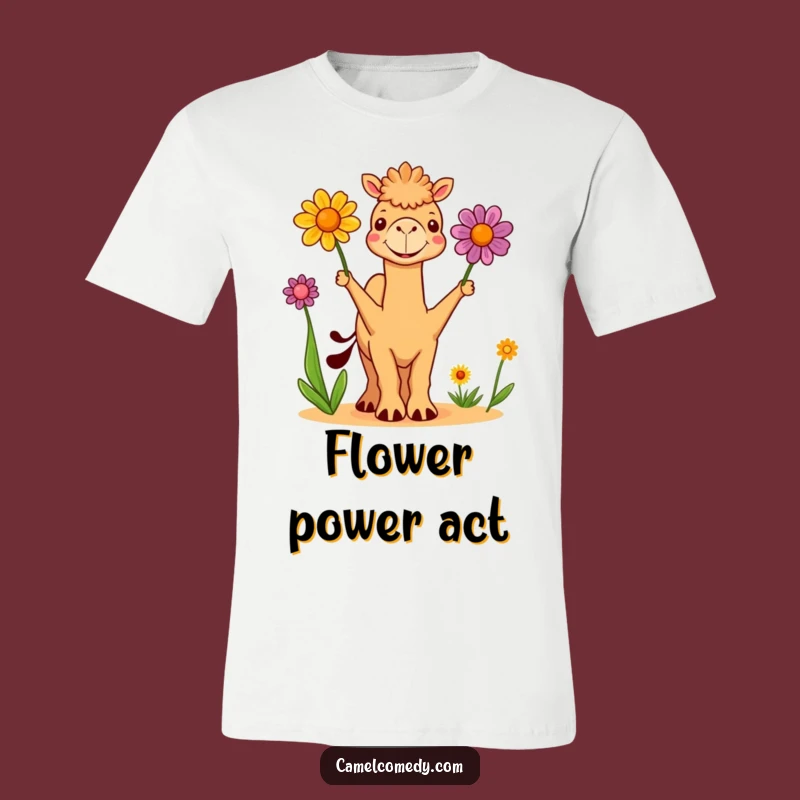 Funny Cute Camel Juggling Flowers T-Shirt - Hilarious Desert Bloom Apparel