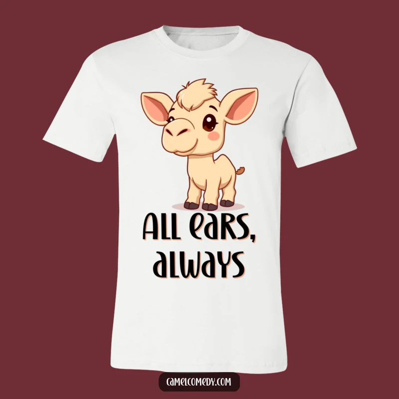 Funny Kawaii Camel T-Shirt: Curious Listening Camel Tee, Humorous Gift