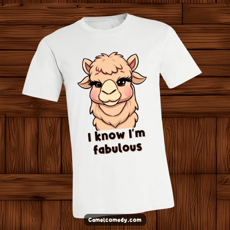 Funny Camel T-Shirt with a cartoon camel winking cheekily, showcasing exaggerated eyelashes and a playful, humorous vibe.